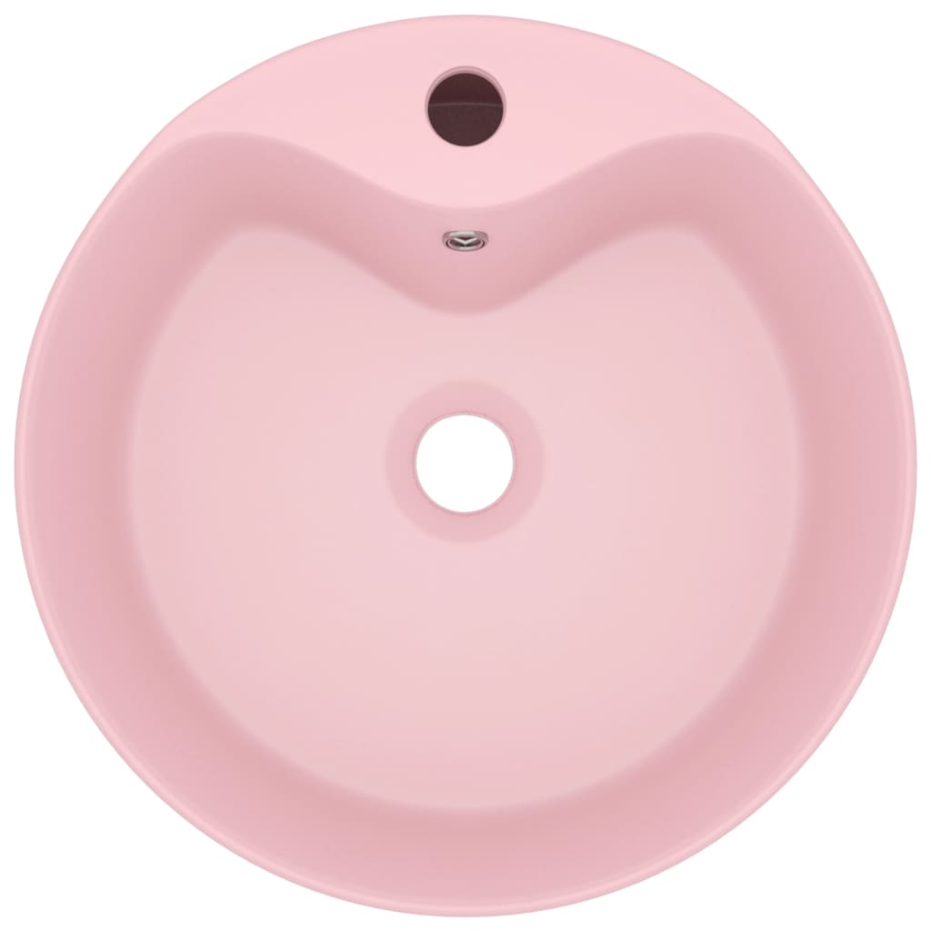 luksuriøs håndvask med overløb 36x13 cm keramik mat pink