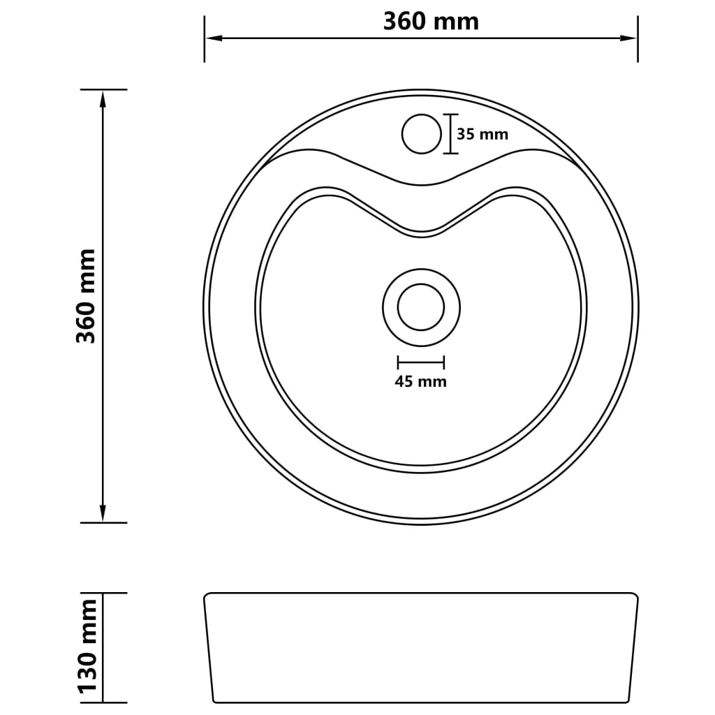 luksuriøs håndvask med overløb 36x13 cm keramik mat lysegrå
