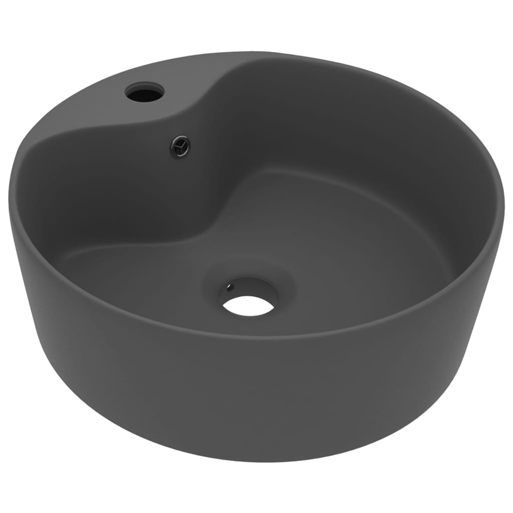 luksuriøs håndvask med overløb 36x13 cm keramik mat mørkegrå