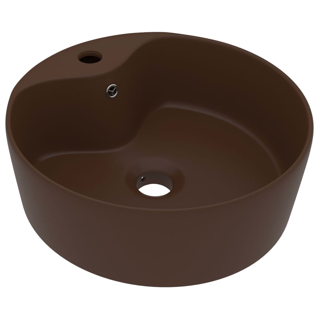 luksuriøs håndvask med overløb 36x13 cm keramik mat mørkebrun