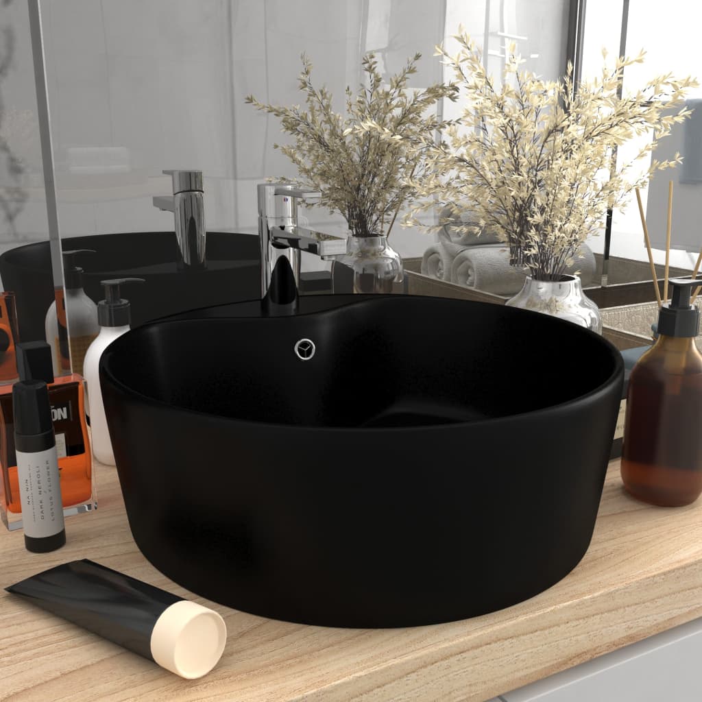 luksuriøs håndvask med overløb 36x13 cm keramik mat sort