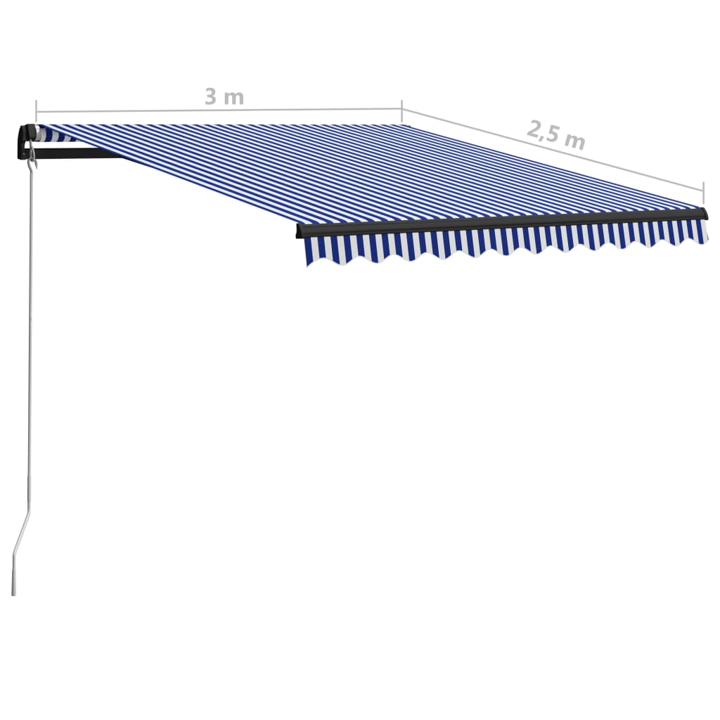 foldemarkise manuel betjening 300x250 cm blå og hvid