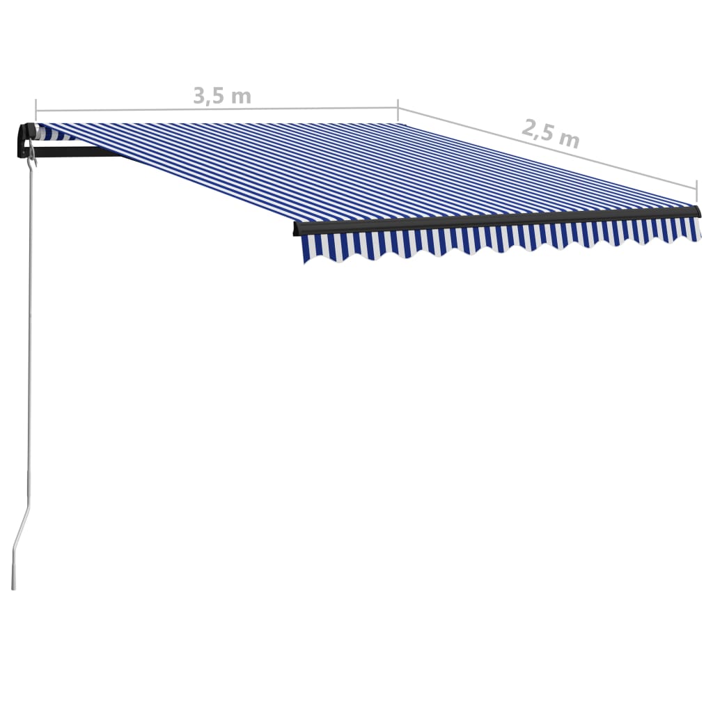 foldemarkise manuel betjening 350x250 cm blå og hvid