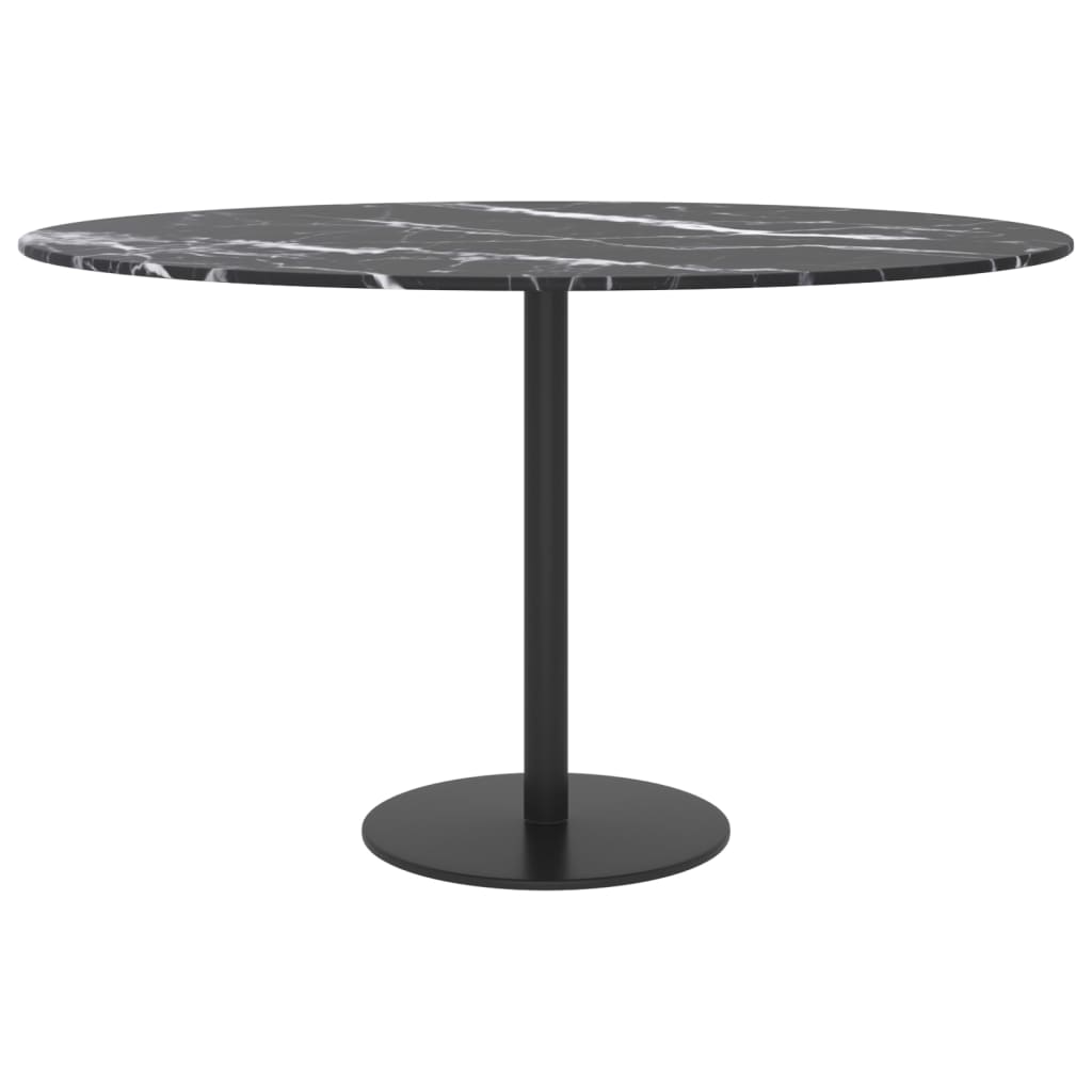 bordplade Ø70x0,8 cm hærdet glas med marmordesign sort