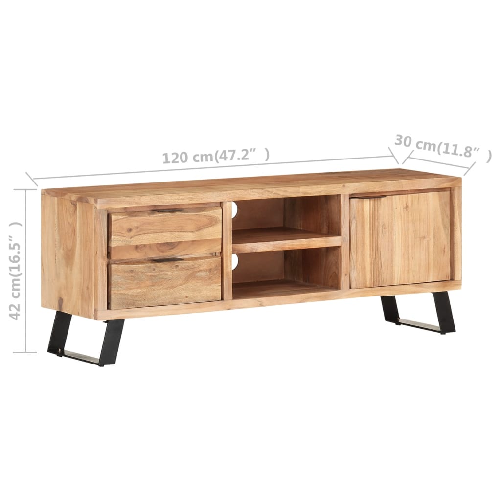 tv-skab 120x30x42 cm massivt akacietræ med naturlig kant
