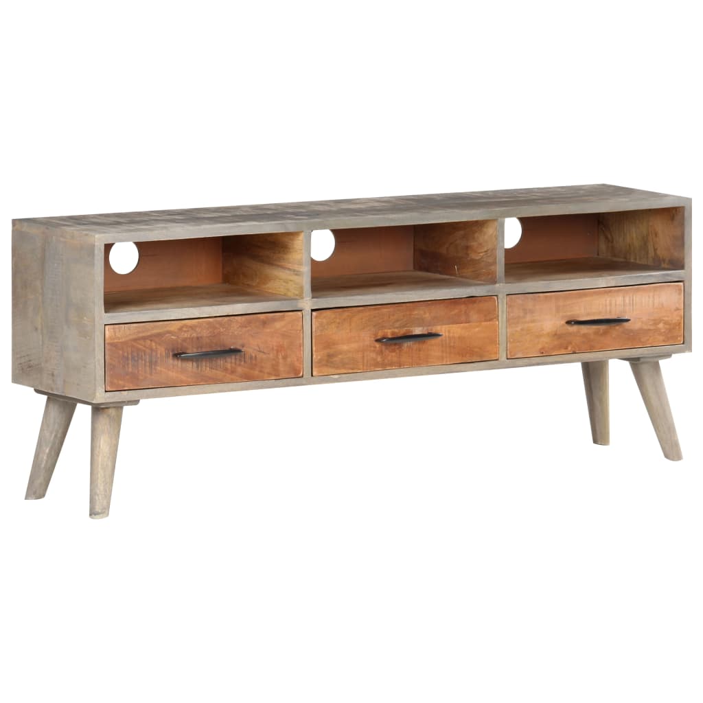 tv-skab 130x35x51 cm massivt ru mangotræ grå