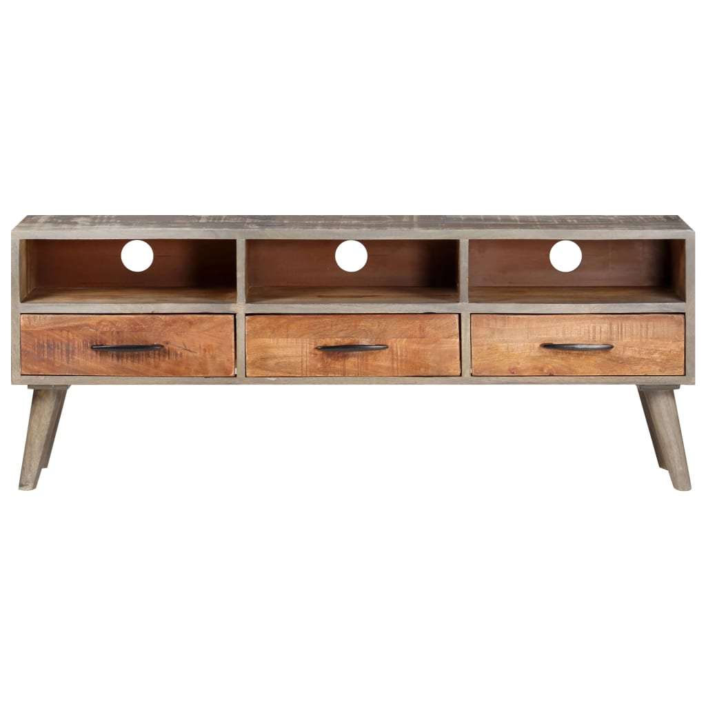 tv-skab 130x35x51 cm massivt ru mangotræ grå