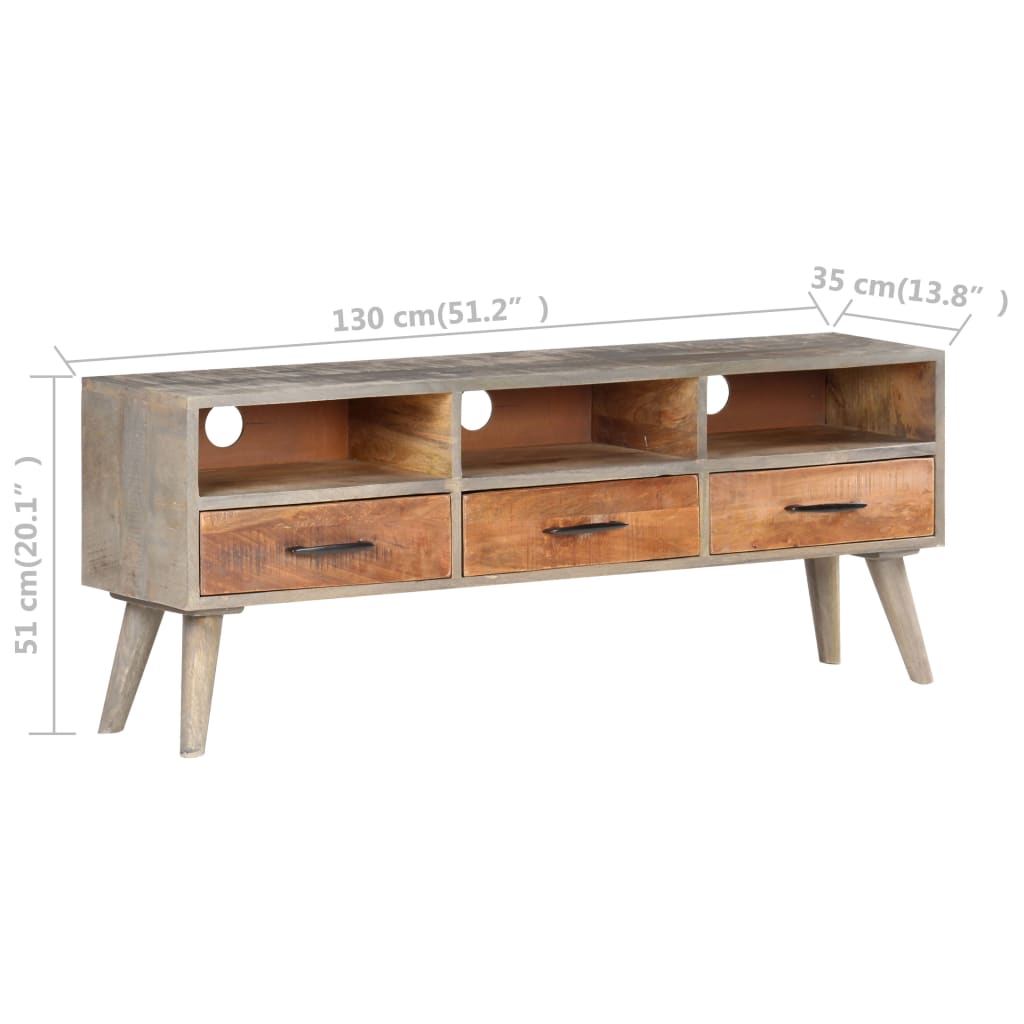 tv-skab 130x35x51 cm massivt ru mangotræ grå