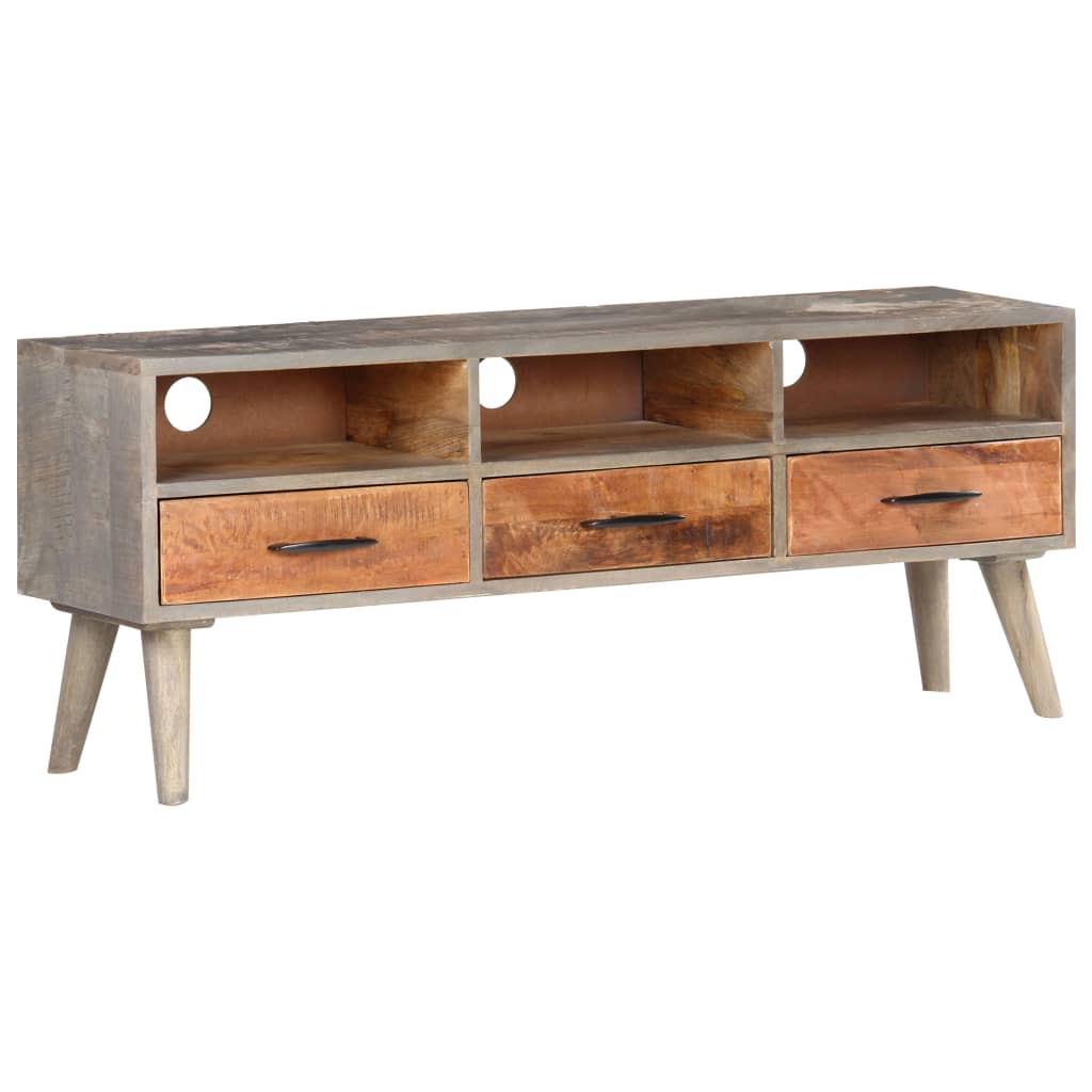 tv-skab 130x35x51 cm massivt ru mangotræ grå