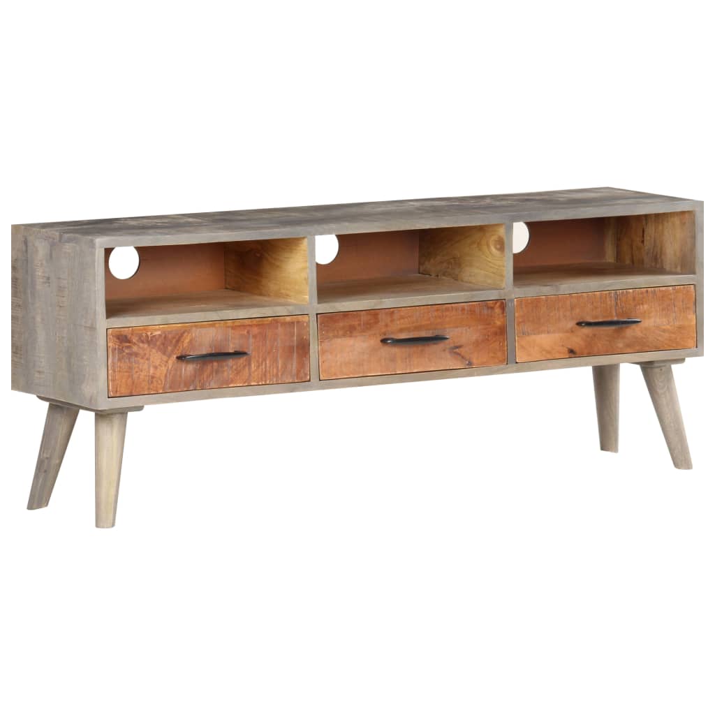 tv-skab 130x35x51 cm massivt ru mangotræ grå