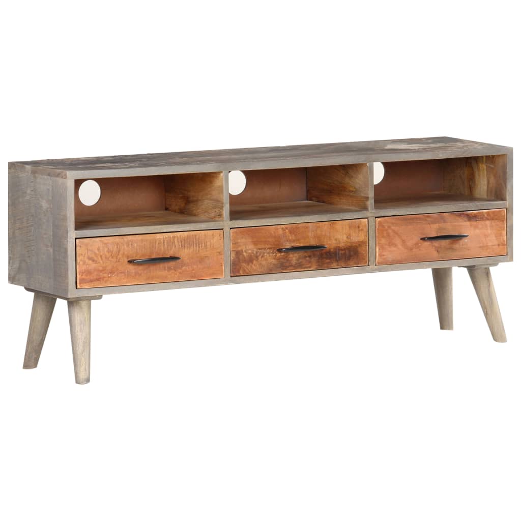 tv-skab 130x35x51 cm massivt ru mangotræ grå