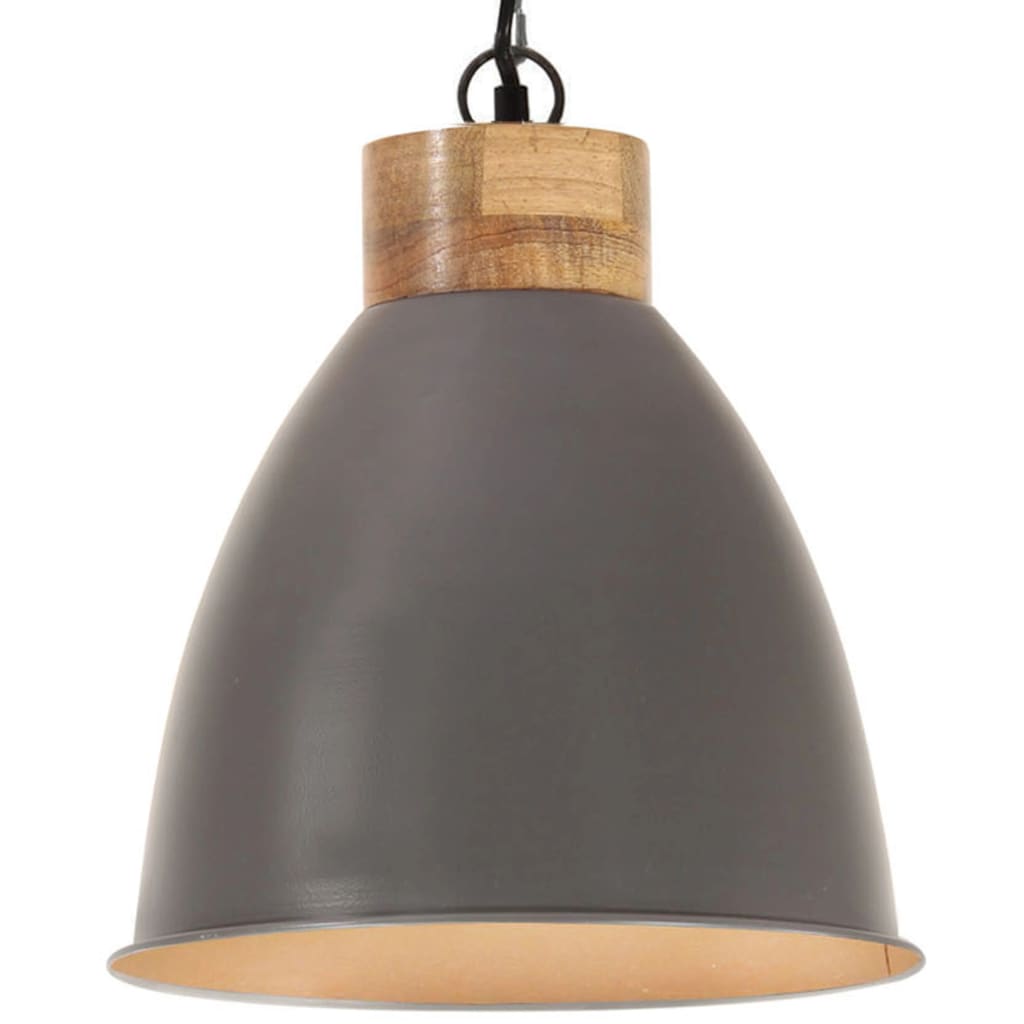 industriel pendel 35 cm E27 jern og massivt træ grå