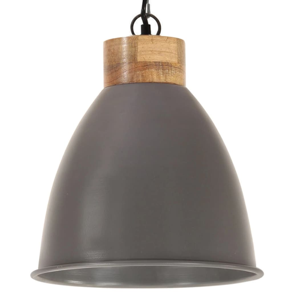 industriel pendel 35 cm E27 jern og massivt træ grå