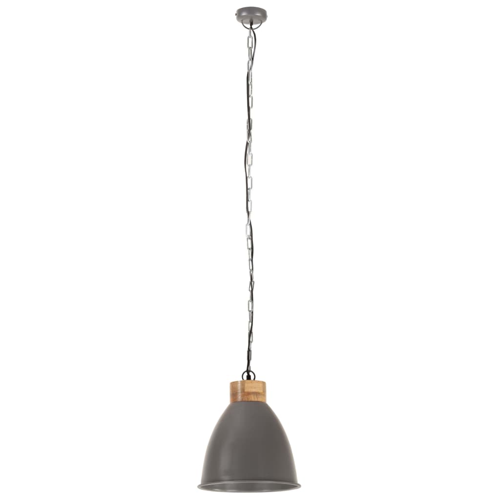 industriel pendel 35 cm E27 jern og massivt træ grå