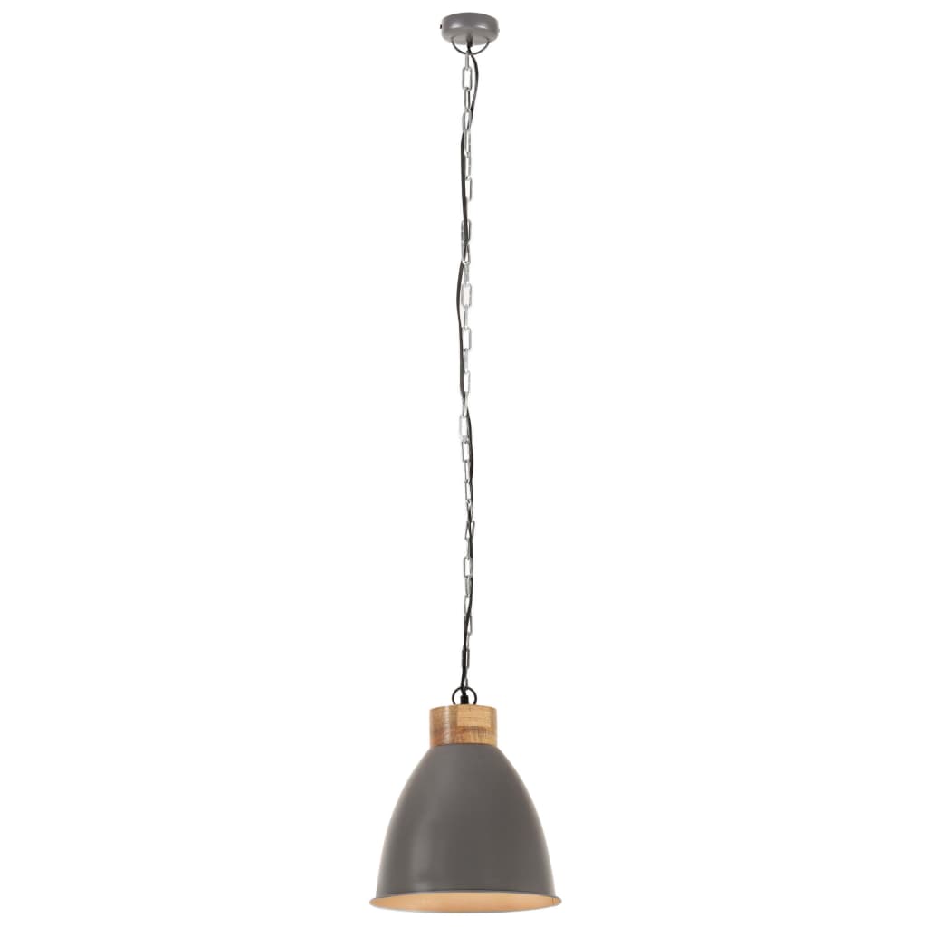 industriel pendel 35 cm E27 jern og massivt træ grå