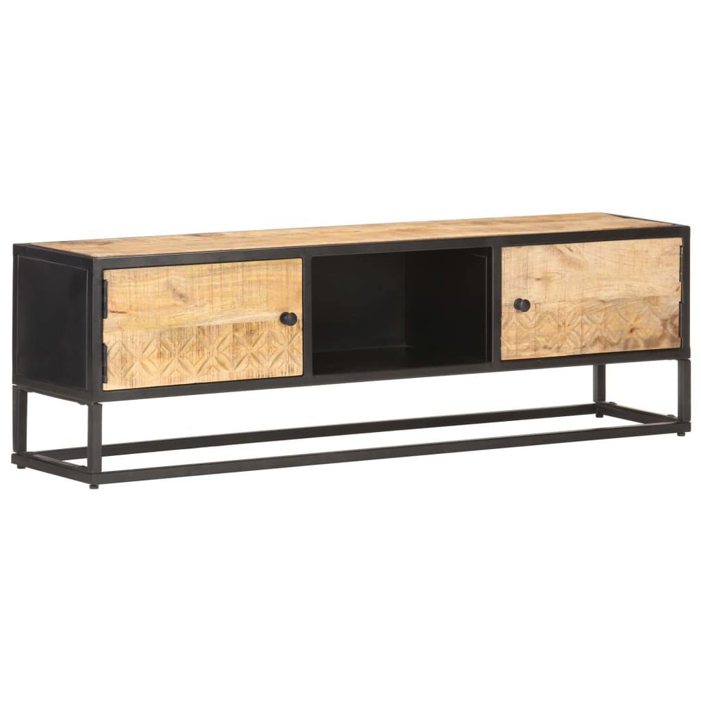 tv-skab med udskåret låge 130x30x40 cm ru mangotræ