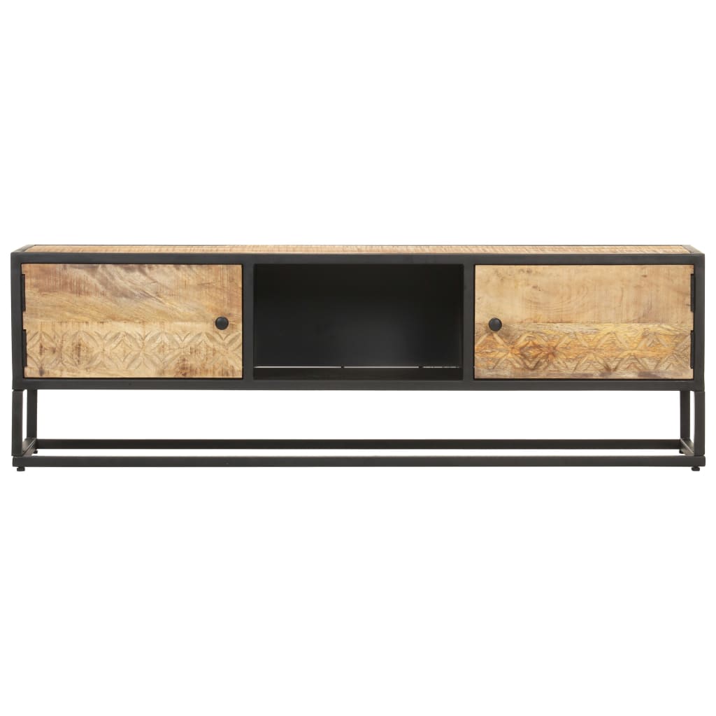 tv-skab med udskåret låge 130x30x40 cm ru mangotræ