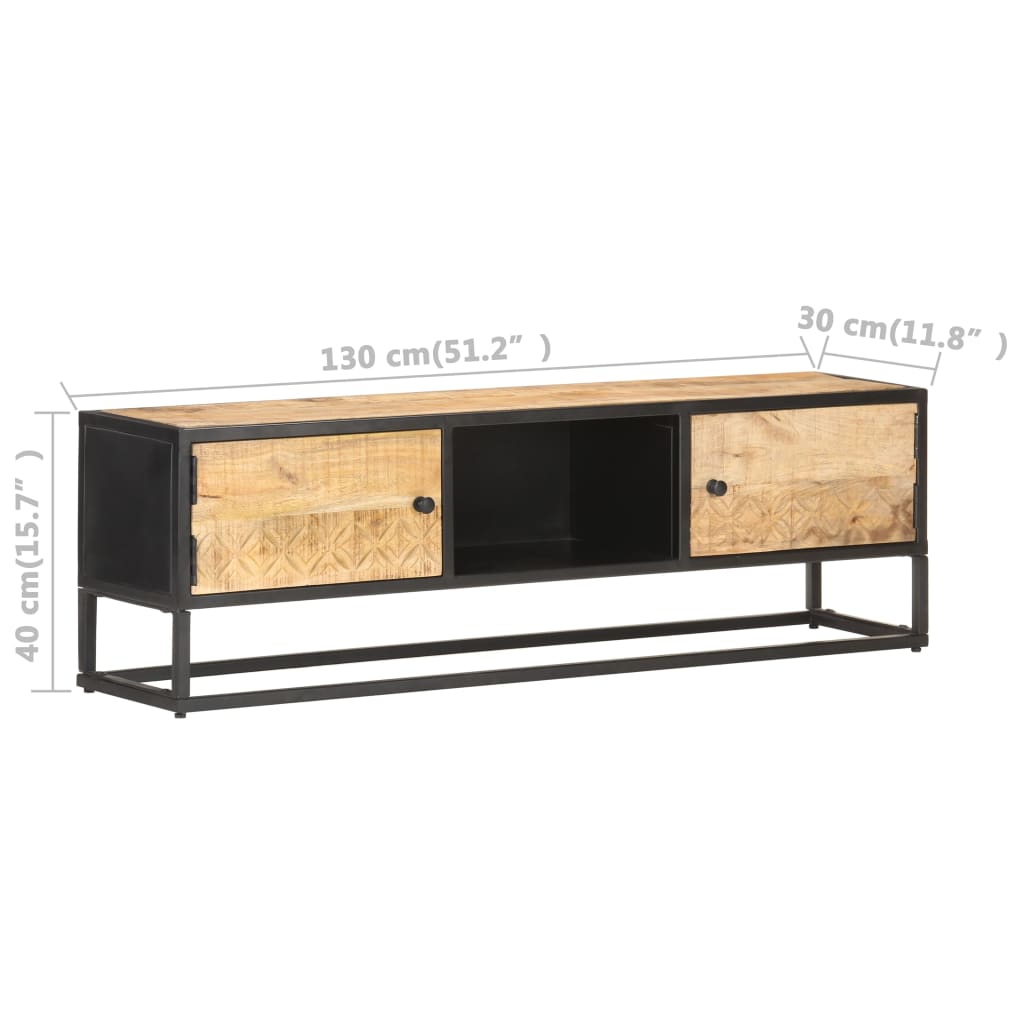 tv-skab med udskåret låge 130x30x40 cm ru mangotræ