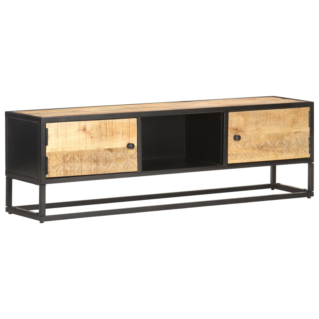 tv-skab med udskåret låge 130x30x40 cm ru mangotræ