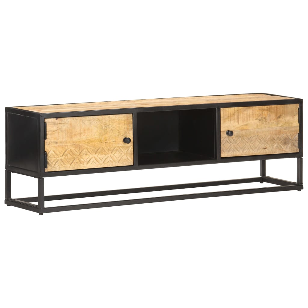 tv-skab med udskåret låge 130x30x40 cm ru mangotræ