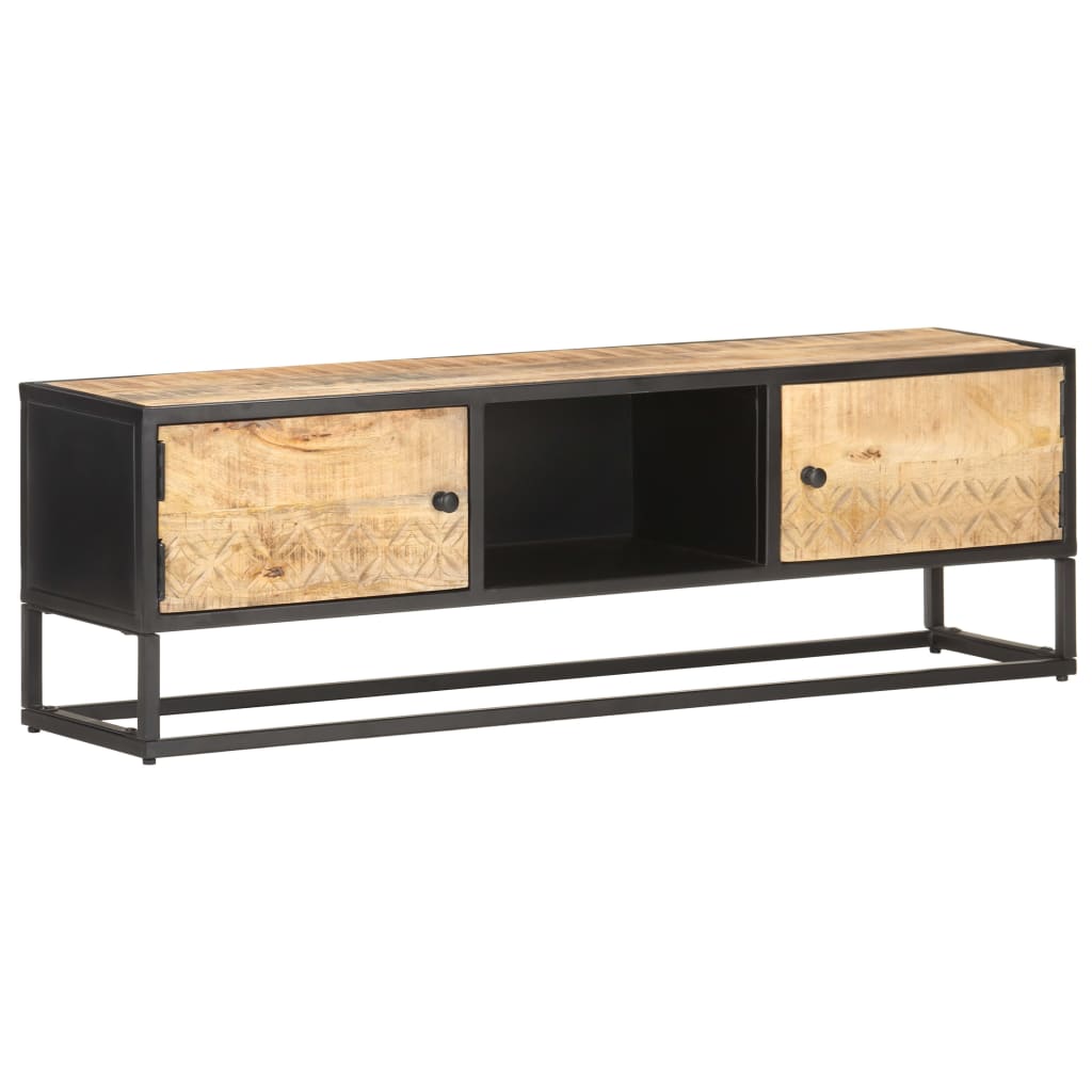 tv-skab med udskåret låge 130x30x40 cm ru mangotræ