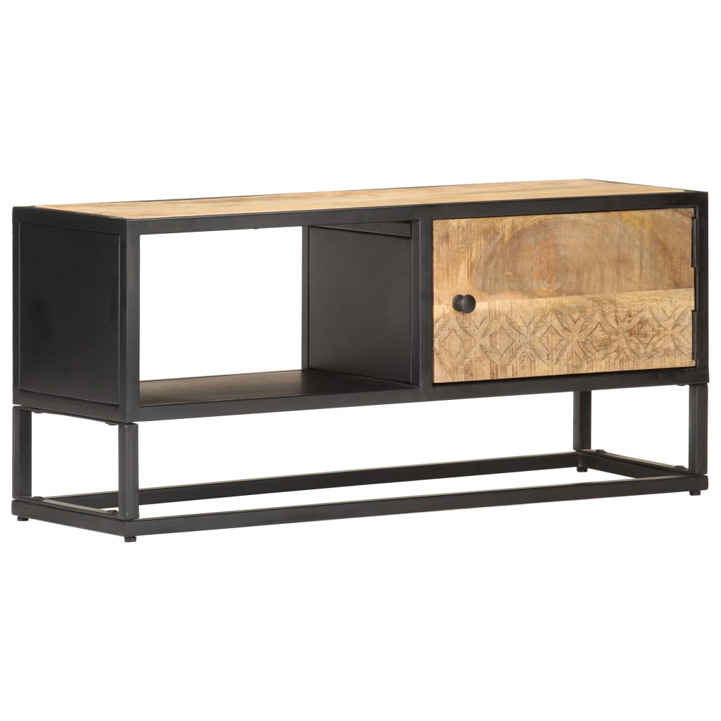 tv-skab med udskåret låge 90x30x40 cm ru mangotræ