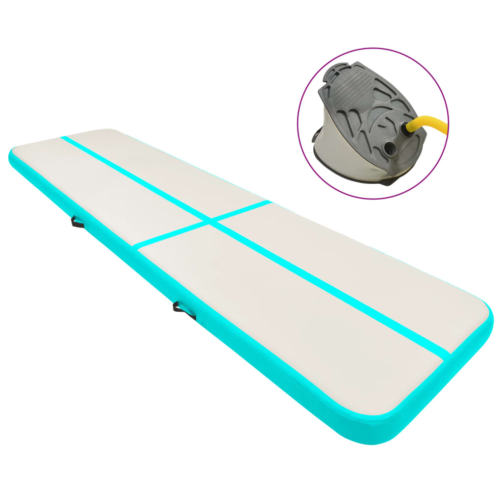 oppustelig gymnastikmåtte med pumpe 600x100x20 cm PVC grøn