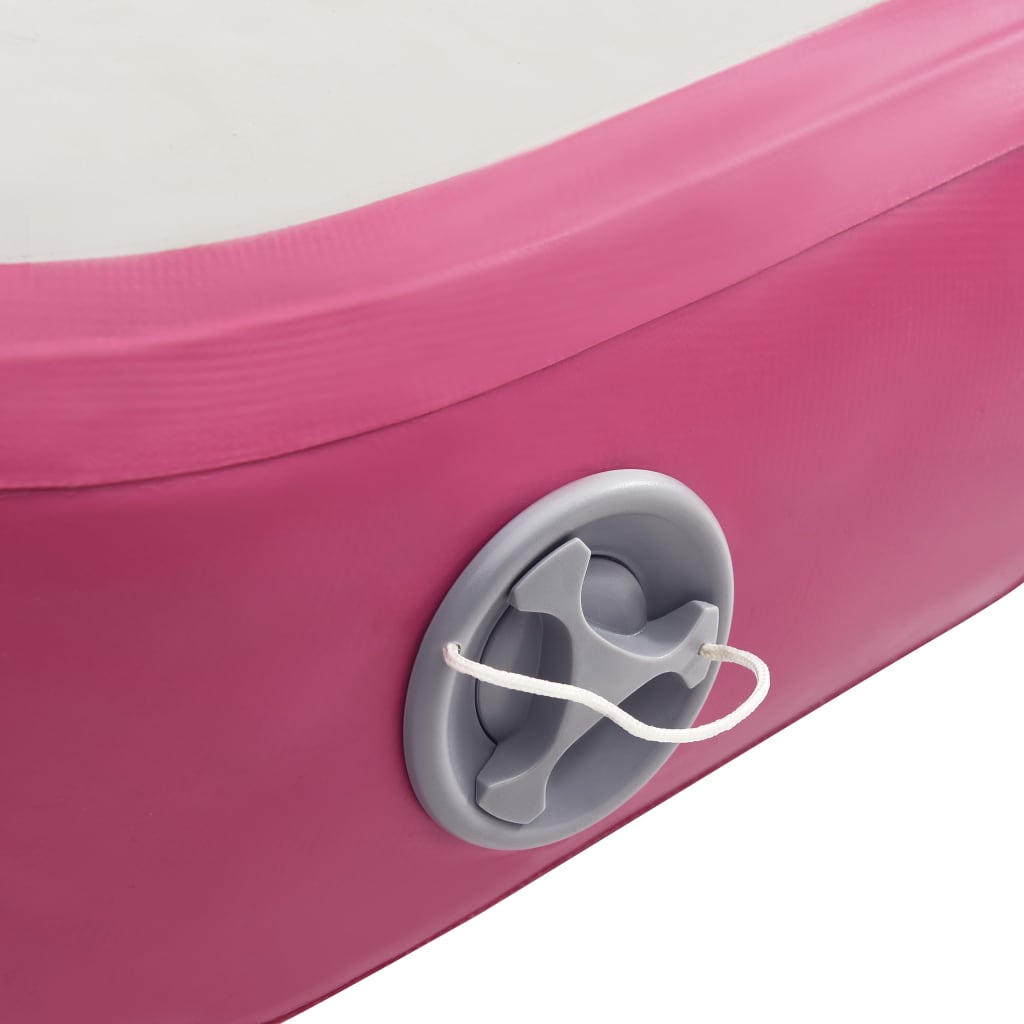oppustelig gymnastikmåtte med pumpe 800x100x20 cm PVC lyserød