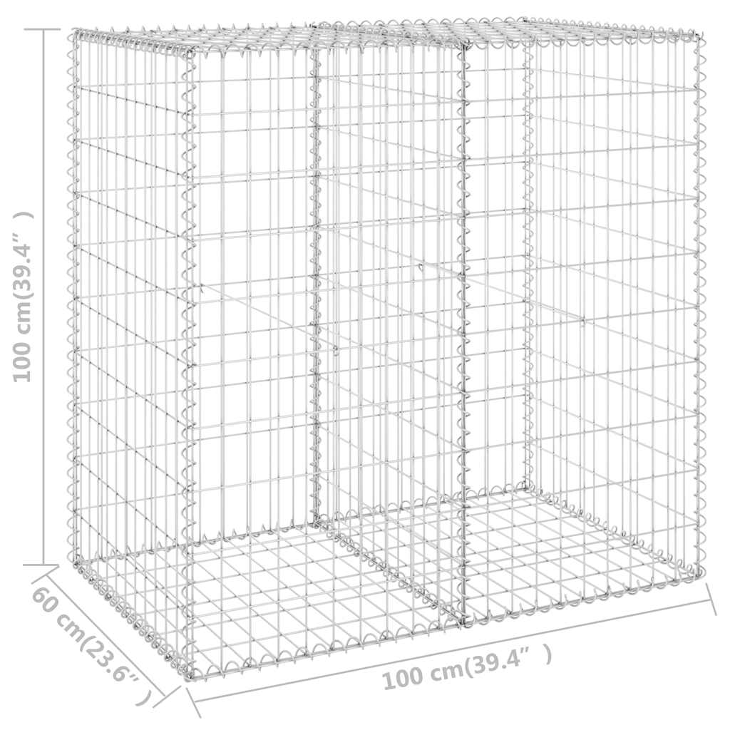 gabionvæg med dæksler 100x60x100 cm galvaniseret stål