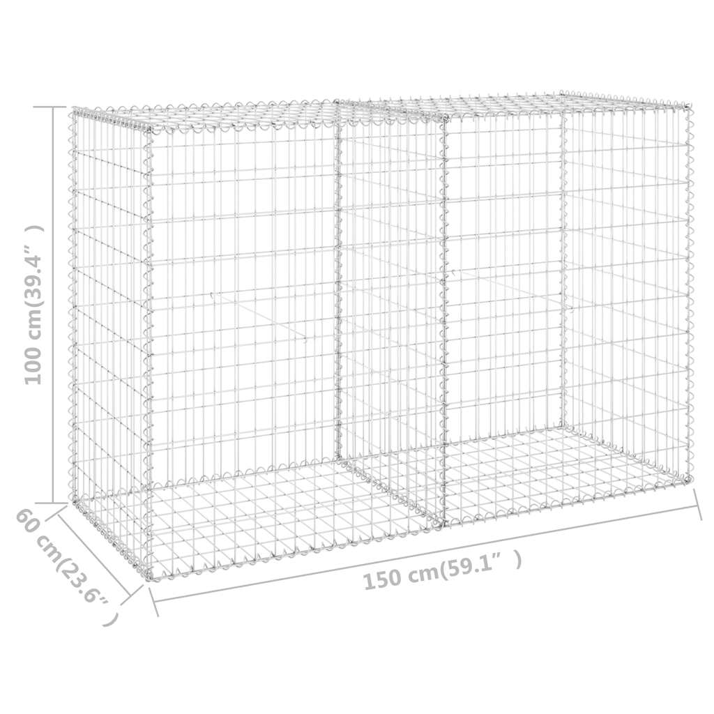 gabionvæg med dæksler 150x60x100 cm galvaniseret stål