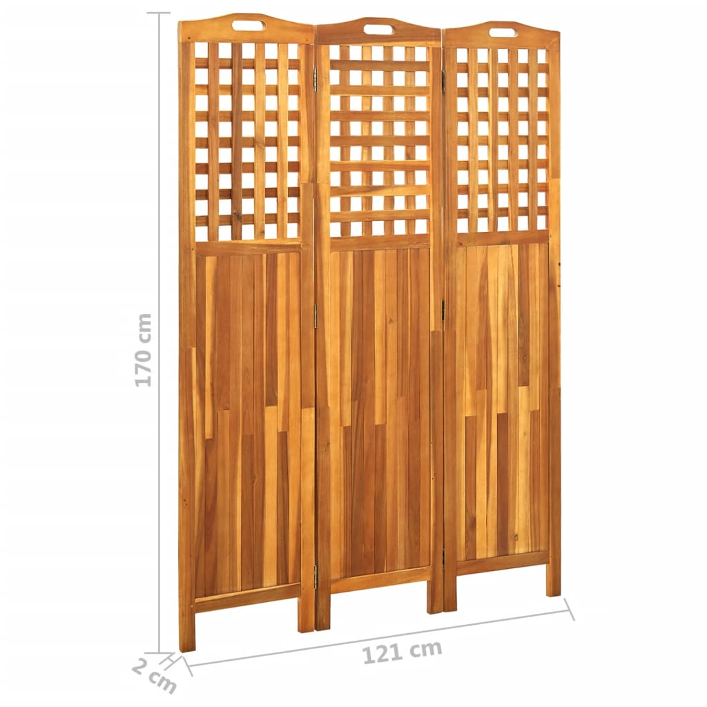 3-panels rumdeler 121x2x170 cm massivt akacietræ
