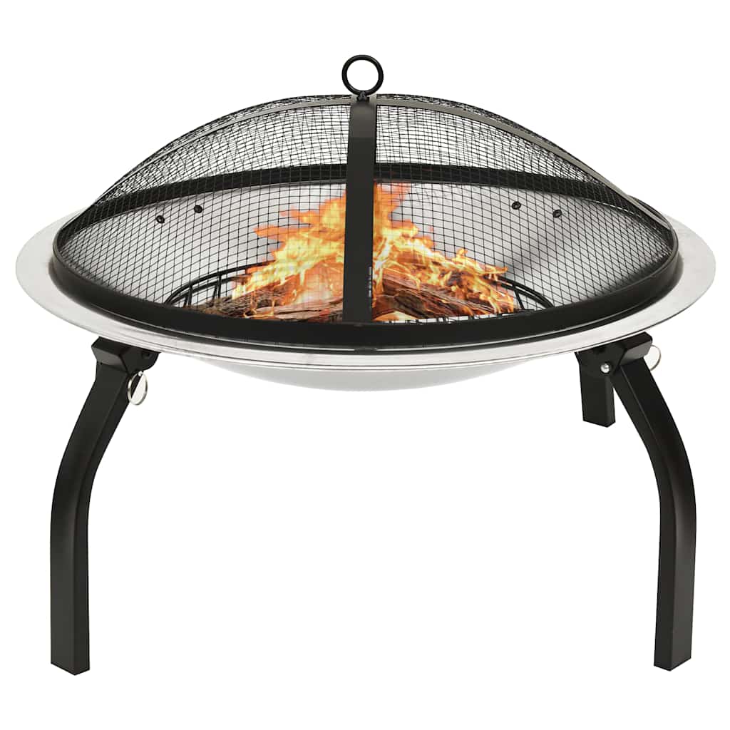 2-i-1 bålfad og grill med ildrager 56x56x49 cm rustfrit stål