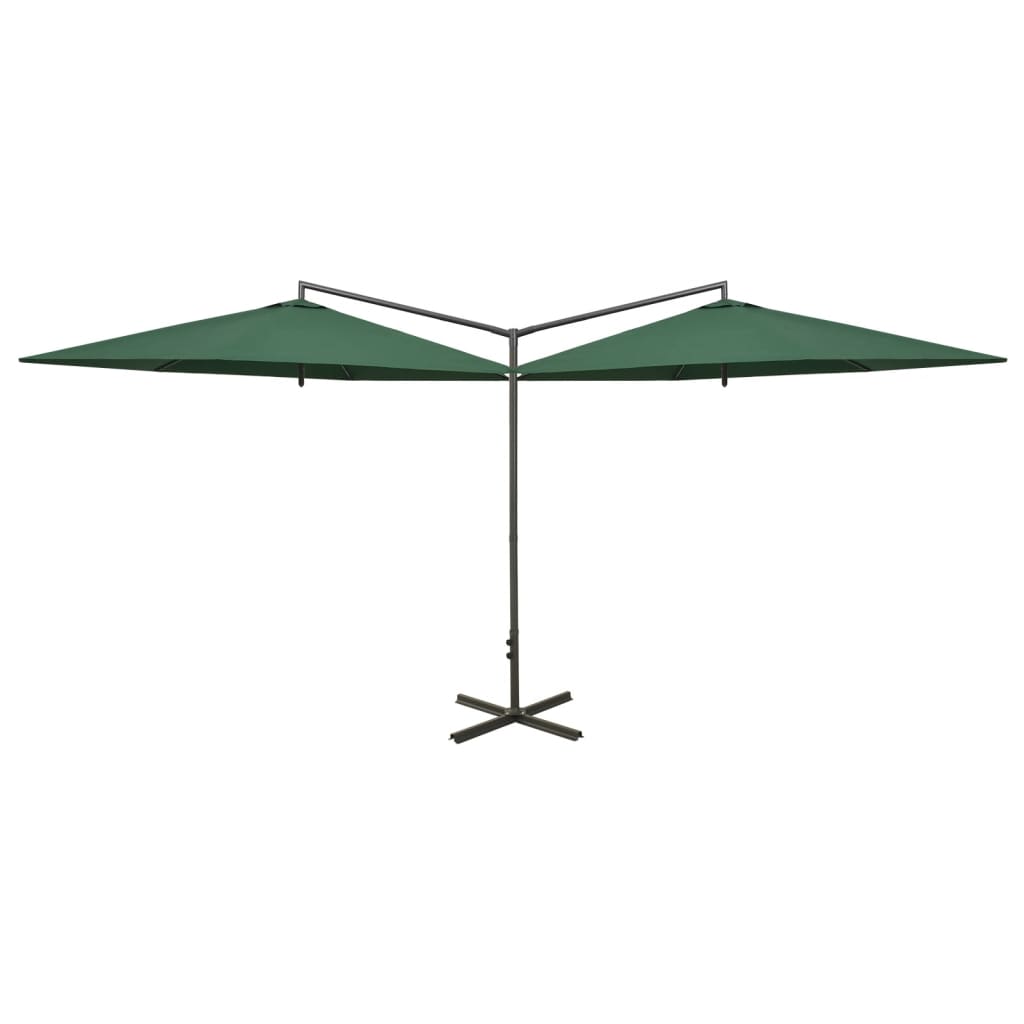 dobbelt parasol 600 cm stålstang grøn