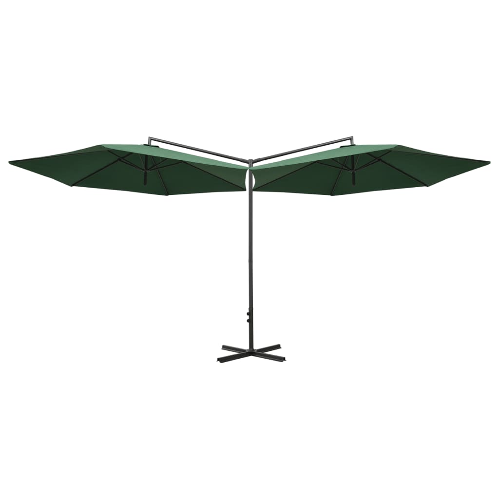 dobbelt parasol 600 cm stålstang grøn