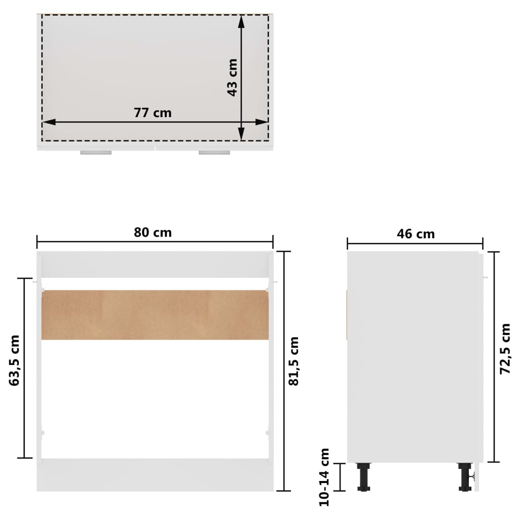 bundskab til vask "Lyon" højglans hvid 80x46x81,5 cm konstrueret træ