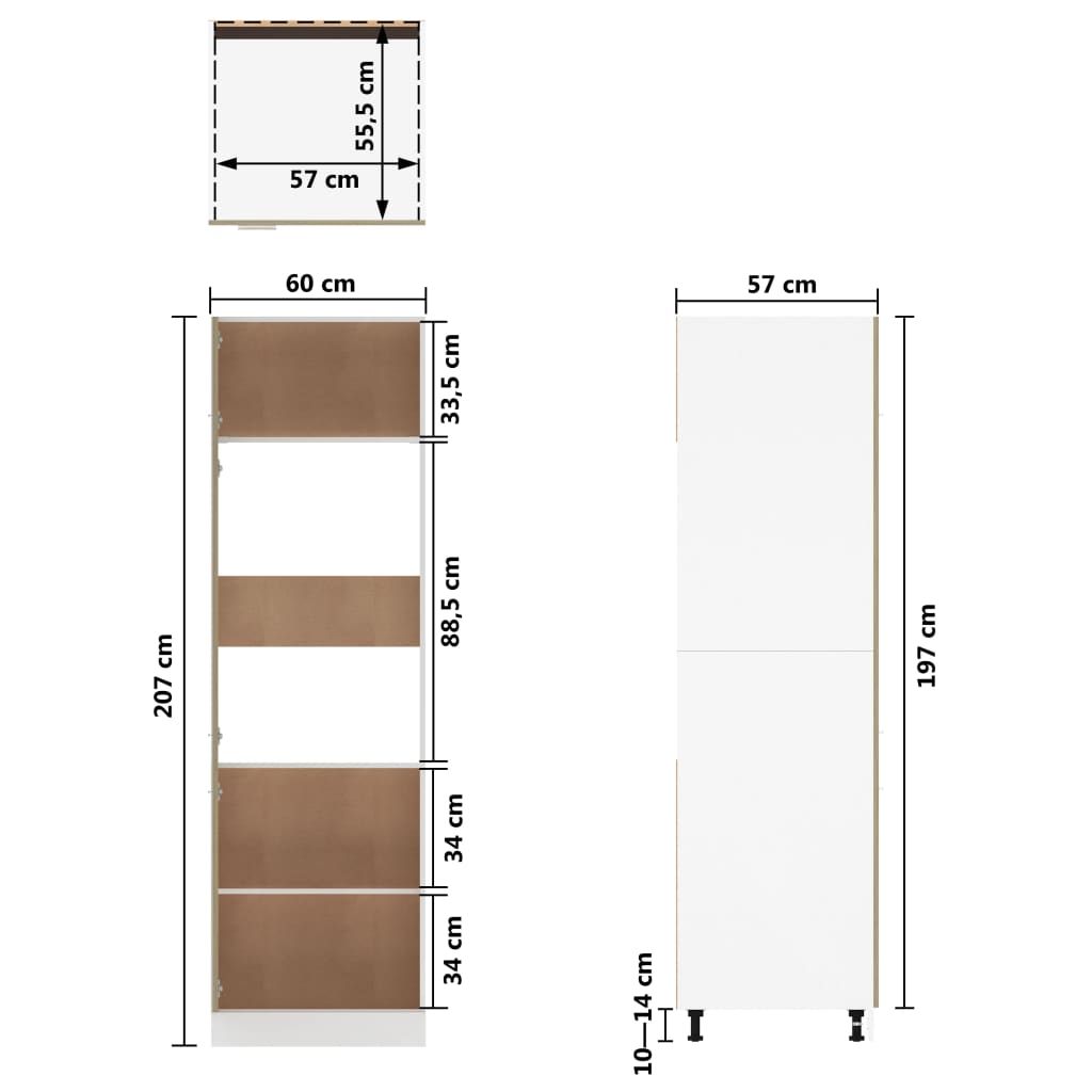 indbygningsskab til køl 60x57x207 cm konstrueret træ sonoma-eg