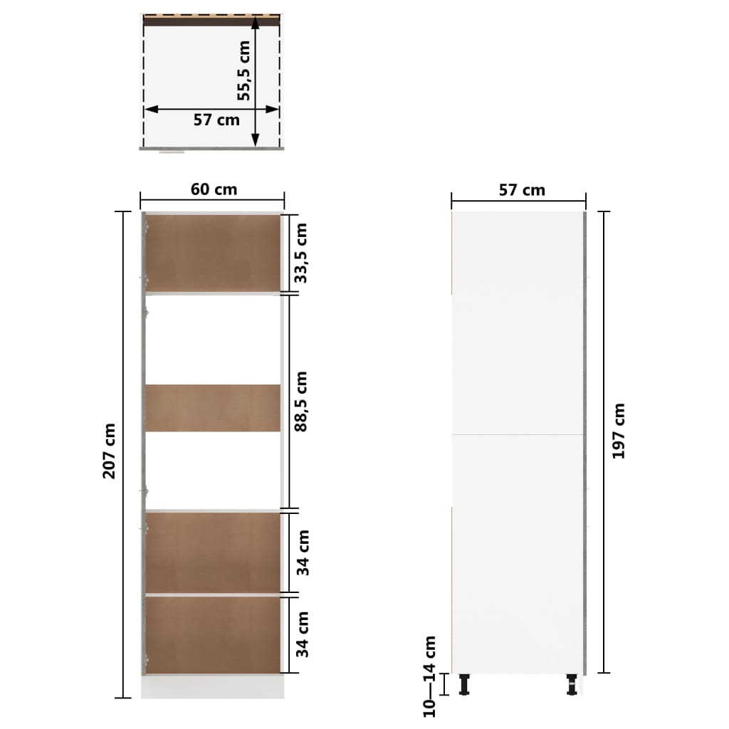 indbygningsskab til køl 60x57x207 cm konstrueret træ betongrå