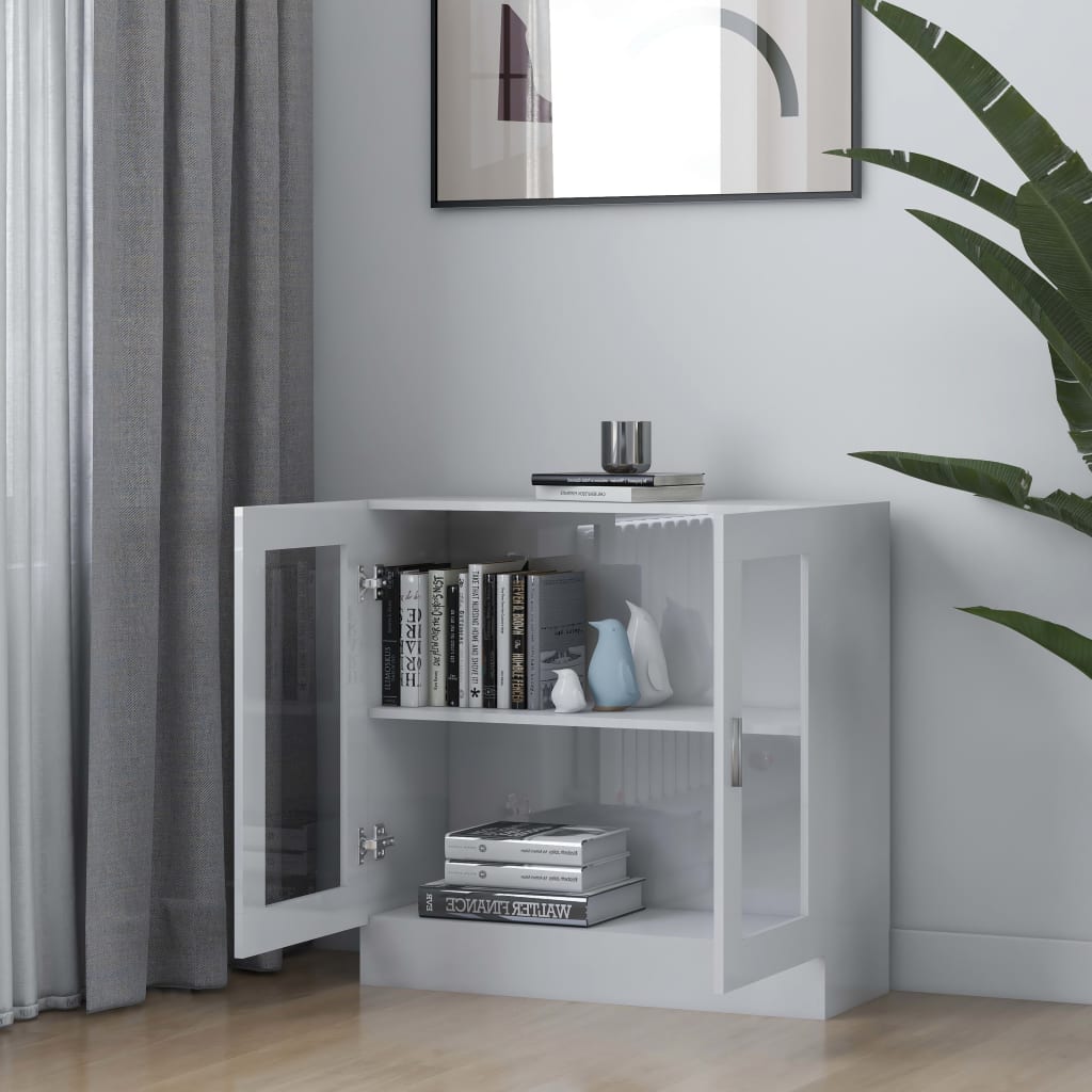 vitrineskab 82,5x30,5x80 cm konstrueret træ hvid højglans