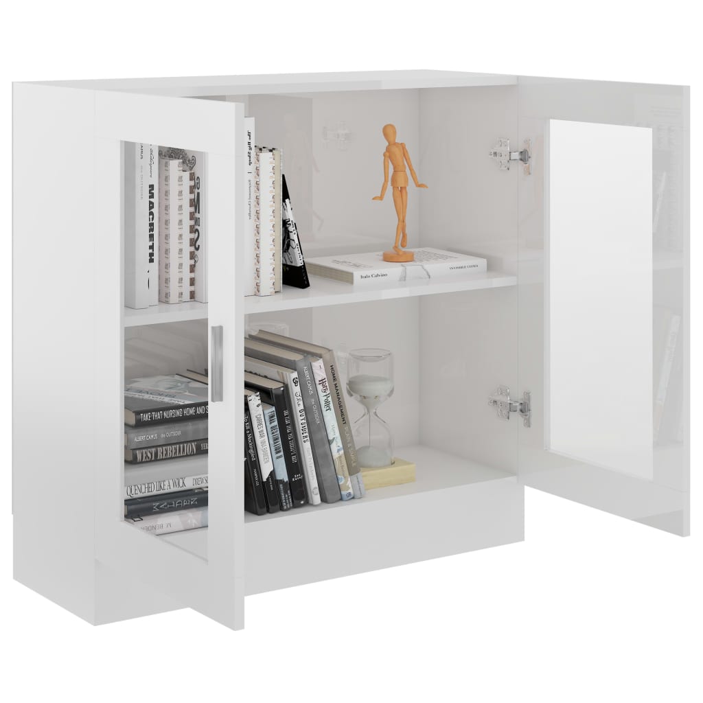 vitrineskab 82,5x30,5x80 cm konstrueret træ hvid højglans