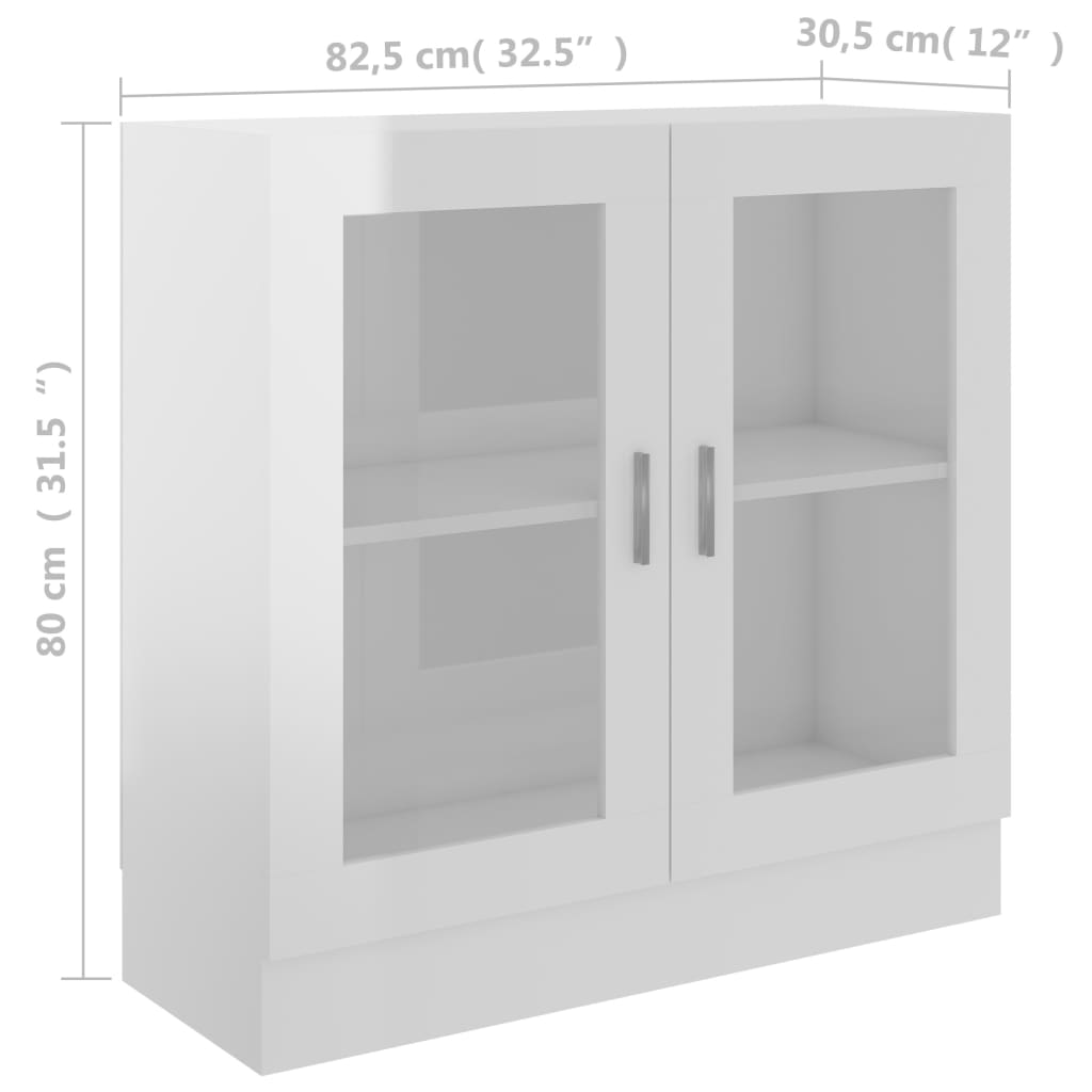vitrineskab 82,5x30,5x80 cm konstrueret træ hvid højglans