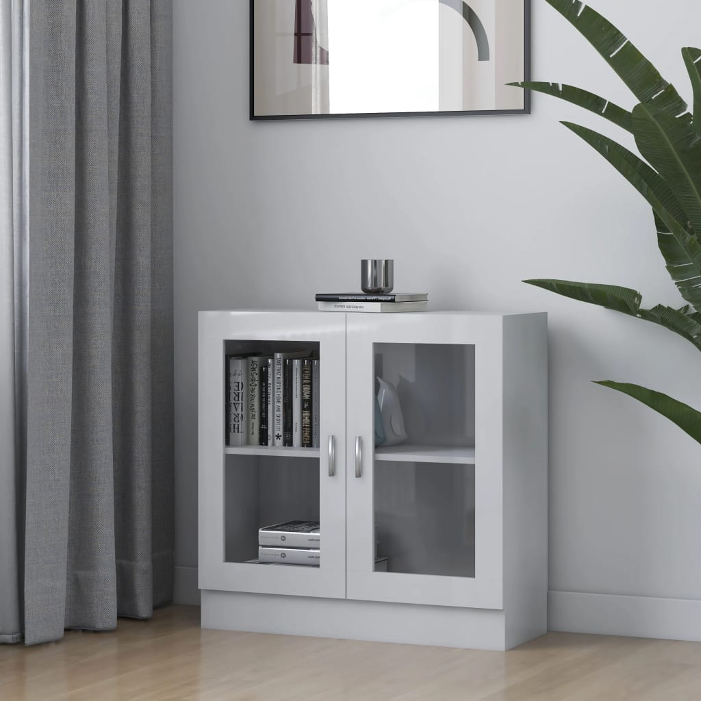 vitrineskab 82,5x30,5x80 cm konstrueret træ hvid højglans