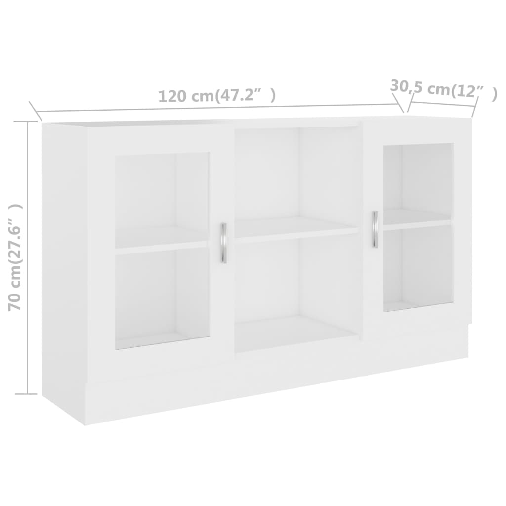 vitrineskab 120x30,5x70 cm konstrueret træ hvid