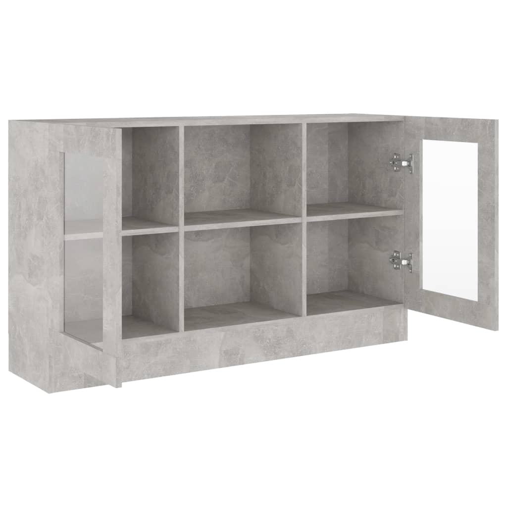 vitrineskab 120x30,5x70 cm konstrueret træ betongrå