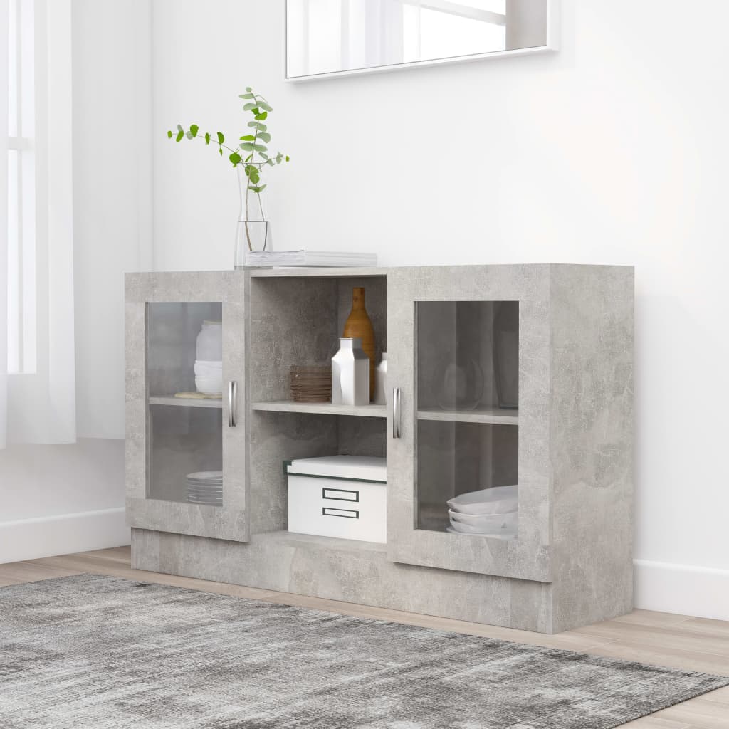 vitrineskab 120x30,5x70 cm konstrueret træ betongrå