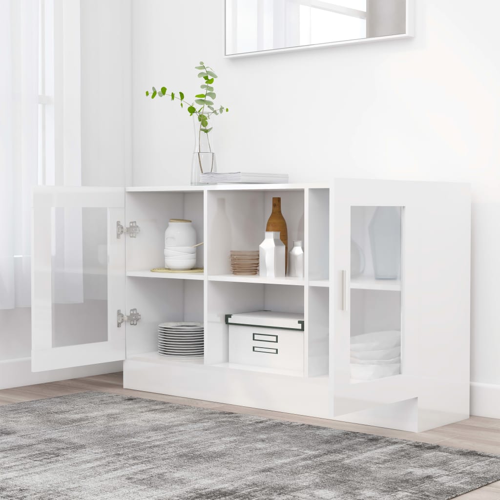 vitrineskab 120x30,5x70 cm konstrueret træ hvid højglans