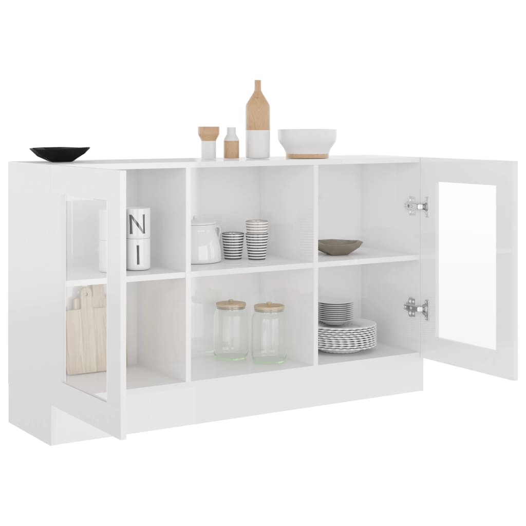 vitrineskab 120x30,5x70 cm konstrueret træ hvid højglans