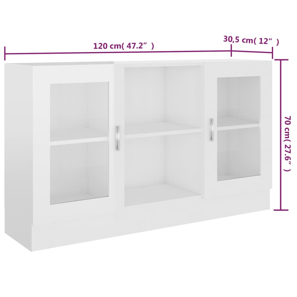 vitrineskab 120x30,5x70 cm konstrueret træ hvid højglans