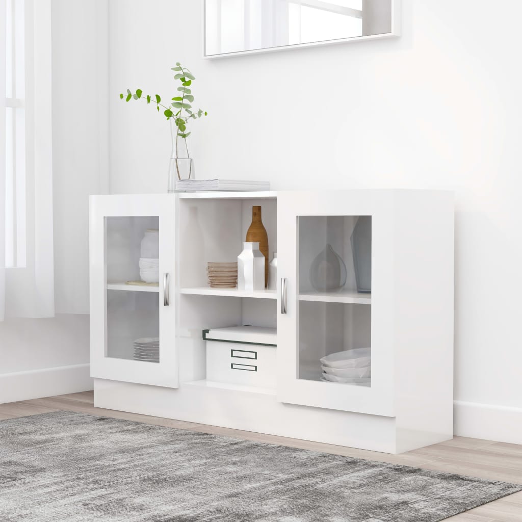 vitrineskab 120x30,5x70 cm konstrueret træ hvid højglans