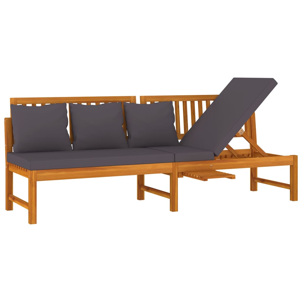 daybed med cremefarvet hynde 200x60x75 cm massivt akacietræ grå