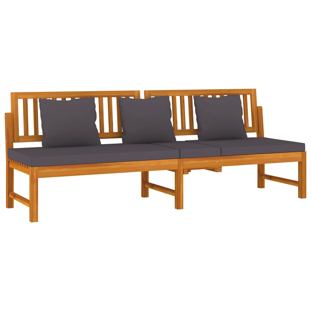 daybed med cremefarvet hynde 200x60x75 cm massivt akacietræ grå